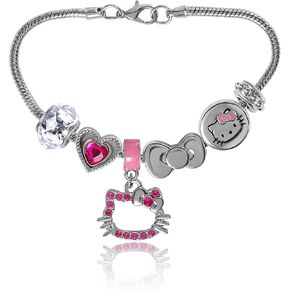 SALLY ROSE Charm Bracelets for Women, 7" Charm Bracelet with 6 Charms Featuring Hello Kitty, Stitch, and Minnie Mouse Official License
