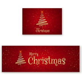 Christmas Kitchen Rugs and Mats Sets Gold Xmas Tree 2 Pieces Christmas Kitchen Mat Set Star Area Rug Doormat Runner Carpet Absorbent Floor Mat