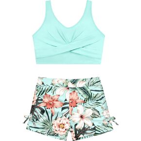 Girls Swimsuit for Girls 7-14y Girls Bathing Suit for Girls' Swimwear Cute Girls 2 Piece Swimsuit Tankini with Shorts