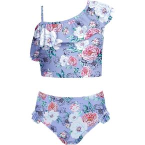 Arshiner Girls Two Piece Swimsuit Ruffles Flounce Printed Bikini Set Swimwear Girl Bathing Suits with Chest Pad 4-15 Years
