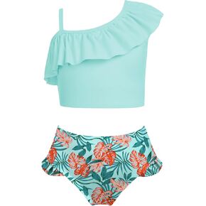 Arshiner Girls Swimsuit Ruffles Flounce Printed Two Pieces Bikini Set Swimwear Bathing Suits