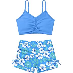 Girls Swimsuit Girls Swimwear Bathing Suits for Girls 2 Piece Swimsuit Adjustable Straps Padded Swimwear Tankini 7-14Y