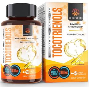 Kroppssund Tocotrienols 800mg Supplement | Rich in Vitamin E Tocotrienols | Cardiovascular, Antioxidant, Cellular Energy Production - 120 Liquid Capsules