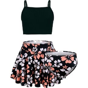 Arshiner Girls' 3Pcs Swimsuits Bikini Bathing Suit Beach Surf Floral Tankini Swimwear
