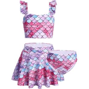 Arshiner Girls Swimsuits 3Pcs Ruffles Bathing Suits Summer Floral Printing Beach Surf Tankini Swimwear Set