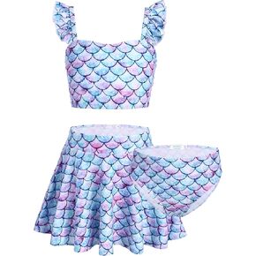 Arshiner Girls Swimsuits 3Pcs Ruffles Bathing Suits Summer Floral Printing Beach Surf Tankini Swimwear Set in Kuwait