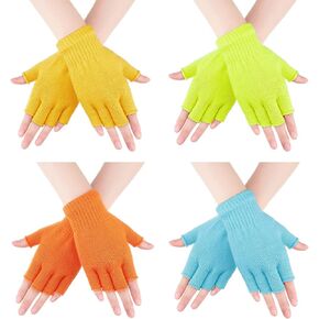 Bememo 4 Pairs Fingerless Gloves Half Finger Mittens Winter Solid Color Knitted Typing Gloves for Boys and Girls