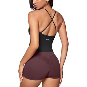 Womens Low Scoop Neck Tank Tops Built in Bra U Back Workout Tanks Spaghetti Criss Cross Strap Sleeveless Cropped Top