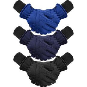 Hicarer 3 Pairs Kids Waterproof Gloves Winter Warm Snow Gloves Boys Girls Ski Gloves Windproof for Cold Weather