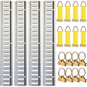 Trekassy 8ft E Track Tie-Down Rail Kit, 4 Pack 8' Etrack Rails with 16PCS E-Track Accessories Including 8 Steel O-Ring Anchors and 8 Rope Tie Offs for Truck Bed, Trailers