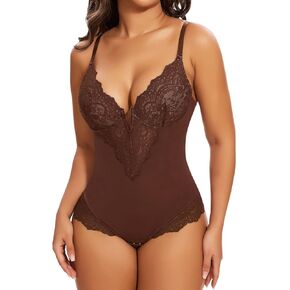 SHAPERIN Sexy Lace Shapewear Bodysuit Women's Sleeveless V Neck Tummy Control Backless Thong Tank Tops Body Suit Shaper