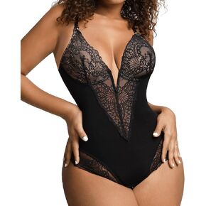 Popilush Lace Shapewear Bodysuit Tummy Control Corset Tops V Neck Sleeveless Backless Body Suit Thongs