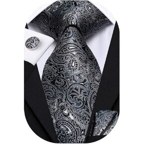 Hi-Tie Silk Ties for Men Plaid Paisley Striped Necktie Pocket Square Cufflinks Set Formal Business in Kuwait