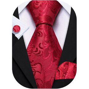 Barry.Wang Flower Ties for Men Handkerchief Cufflinks Set Wedding Necktie Set Party