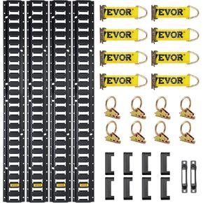 VEVOR E Track Tie-Down Rail Kit, 32PCS 5FT E-Tracks Set Includes 8 Steel Rails & 8 O Rings & 8 Tie-Offs with D-Ring & 8 End Caps, Securing Accessories for Cargo, Motorcycles, and Bikes