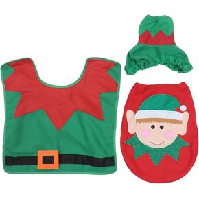 SEWACC 3 Pcs Christmas Toilet Seat Cover and Rug Set Household Patterned Toilet Lid Cover Bathroom Toilet Mat for Xmas Bathroom Toilet Home Decor