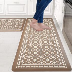 Kitchen Mat [2 PCS] Cushioned Anti-Fatigue Non-Skid Waterproof Rugs Ergonomic Comfort Standing Mat for Kitchen, Floor, Office, Sink, Laundry (Brown)