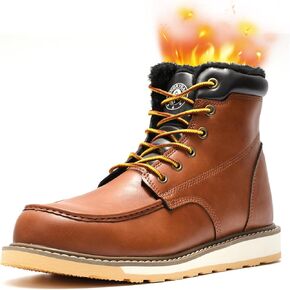 ANGRYRAM Winter Steel Toe Boots for Men Moc Toe Waterproof Work Boots Men's Comfortable Steel Toe Wedge Safety Boots Lightweight Indestructable Construction Boots