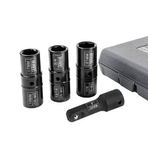 ARES 59065-6pc Half Size Lug Nut Flip Impact Socket Set - 1/2-Inch Drive – Removes Bloated/Damaged Chrome Capped Lug Nuts – Flip Sockets - Includes 5-Inch Extension and Knockout Bar