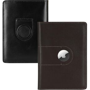 2 Pack Full Grain Leather AirTag Passport Holder Wallet Cover for Women and Men Travel, Passport Holder with AirTag Slot Passport Wallet, Travel Essentials Genuine Leather Passport Cover
