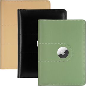 3 Pack Full Grain Leather AirTag Passport Holder Wallet Cover for Women and Men Travel, Passport Holder with AirTag Slot Passport Wallet, Travel Essentials Genuine Leather Passport Cover