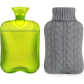 samply Hot Water Bottle with Knitted Cover, 2L Hot Water Bag for Hot and Cold Compress, Hand Feet Warmer, Ideal for Menstrual Cramps, Neck and Shoulder Pain Relief, Purple