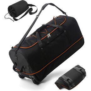 CONTAIL 32"110L Expandable 140L Rolling Duffle Bag with 2 Inline Wheels,Convertible Weekend Travel Bag with Bungee-Cord System,Black-red