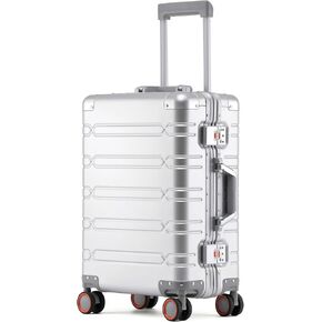 All Aluminum Carry On Luggage Hard Shell Suitcases with Spinner Wheels Zipperless Luggage 20 inch Carry On Suitcase, Sliver