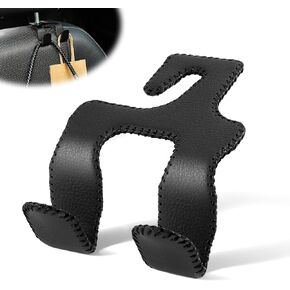 LivTee Black Superior Leather Car Seat Back Headrest Hook, Auto Seat Hook Hangers Interior Accessories for Purse Coats Umbrellas Grocery Bags Handbag, 2-Pack