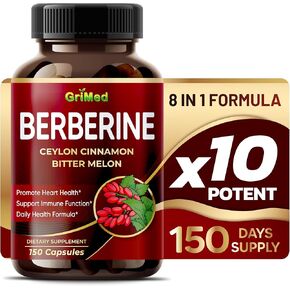 GriMed Berberine Supplement 9,500mg with Ceylon Cinnamon Bitter Melon Supports Healthy Immune System - Made in The USA