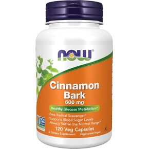NOW Supplements, Cinnamon Bark 600 mg, Non-GMO Project Verified, Healthy Glucose Metabolism*, 120 Veg Capsules