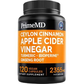 5-in-1 Ceylon Cinnamon Capsules 2355mg - Ceylon Cinnamon and Apple Cider Vinegar Capsules - Turmeric and Panax Ginseng Capsules - Cinnamon Supplements with Bioperine, 120 ct