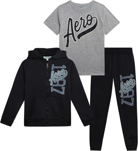 AEROPOSTALE Boys' Joggers Set - 3 Piece Fleece Zip Up Hoodie, Jogger Pants, and Graphic T-Shirt - Boys Activewear Set (8-12) in Saudi Arabia