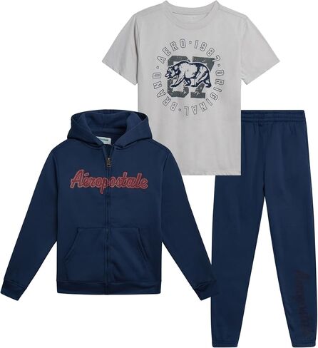 AEROPOSTALE Boys' Joggers Set - 3 Piece Fleece Zip Up Hoodie, Jogger Pants, and Graphic T-Shirt - Boys Activewear Set (8-12) in Saudi Arabia