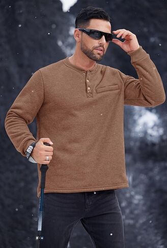 بلوفر شتوي كاجوال حراري مبطن بنسيج الشيربا هينلي للرجال بأكمام طويلة (S-XXL) in Kuwait