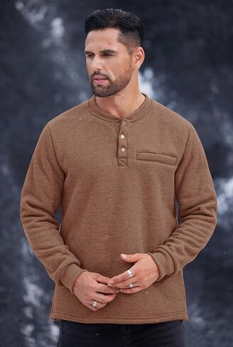 بلوفر شتوي كاجوال حراري مبطن بنسيج الشيربا هينلي للرجال بأكمام طويلة (S-XXL) in Kuwait