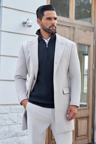 COOFANDY رجل ربع البريدي البلوز سترة سليم صالح الهراء وهمية الياقة المدورة سترة بولو عادية كم طويل البلوز in Kuwait