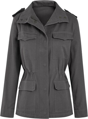 Soulomelody Womens Military Anorak Jacket Zip Up Snap Button Parka Safari Utility Coat Outwear with Pockets in Saudi Arabia
