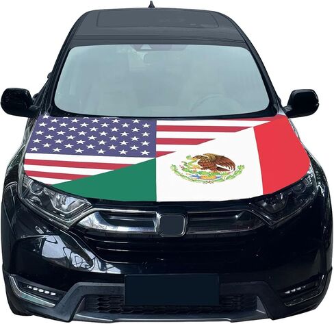 American Mexico Friendship Hood Flag - 59x51 IN Car Hood Cover American Mexican Banner for Car Decor, Patriotic Car American Flag with 2 Pack Adjustable Triangular Fasteners in Kuwait