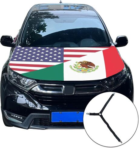 American Mexico Friendship Hood Flag - 59x51 IN Car Hood Cover American Mexican Banner for Car Decor, Patriotic Car American Flag with 2 Pack Adjustable Triangular Fasteners in Kuwait