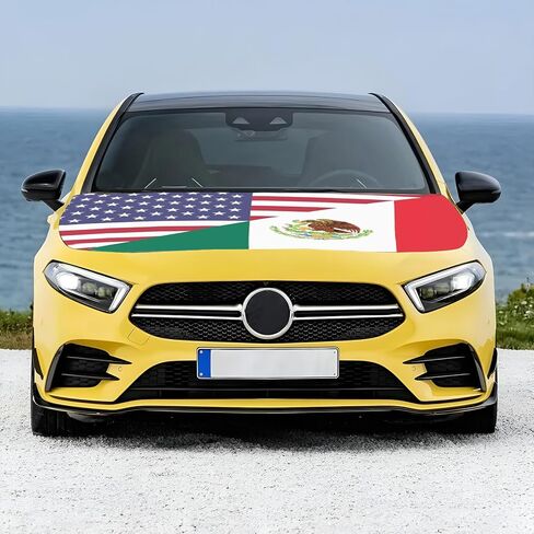 American Mexico Friendship Hood Flag - 59x51 IN Car Hood Cover American Mexican Banner for Car Decor, Patriotic Car American Flag with 2 Pack Adjustable Triangular Fasteners in Kuwait