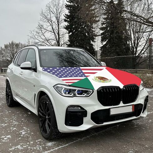American Mexico Friendship Hood Flag - 59x51 IN Car Hood Cover American Mexican Banner for Car Decor, Patriotic Car American Flag with 2 Pack Adjustable Triangular Fasteners in Kuwait