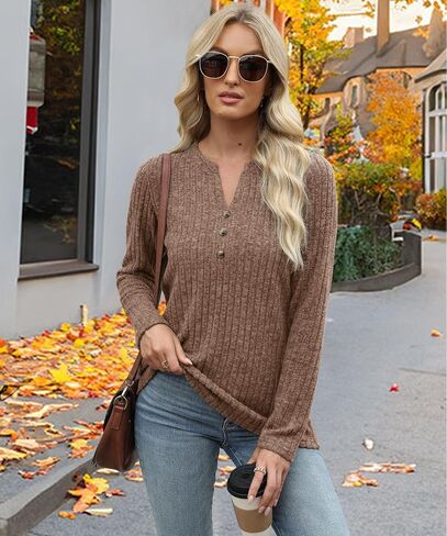 Sweaters for Women Fashion Long Sleeve Tops Pullover V Neck Casual Loose Sweatshirt in Saudi Arabia