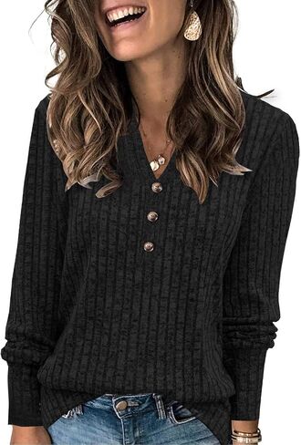 Sweaters for Women Fashion Long Sleeve Tops Pullover V Neck Casual Loose Sweatshirt in Saudi Arabia