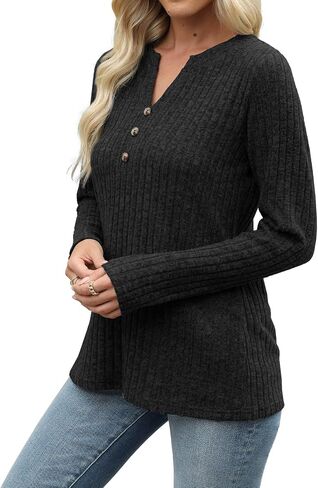 Sweaters for Women Fashion Long Sleeve Tops Pullover V Neck Casual Loose Sweatshirt in Saudi Arabia
