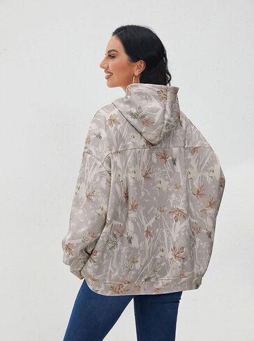 Women Oversized Fleece Camo Hoodies Maple Leaf Hooded Sweatshirt Casual Long Sleeve Fall Pullover Tops With Pockets in Saudi Arabia