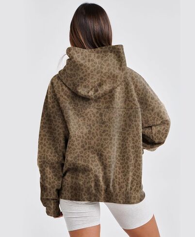 Women Oversized Fleece Camo Hoodies Maple Leaf Hooded Sweatshirt Casual Long Sleeve Fall Pullover Tops With Pockets in Saudi Arabia