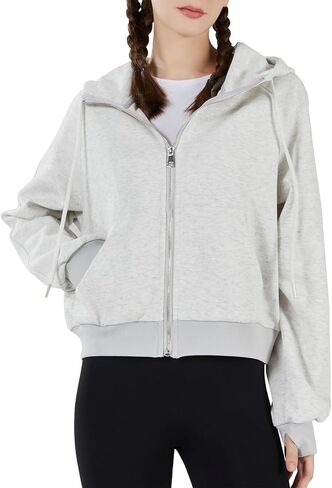 Womens Sweatshirts Zip Up Hoodies Jackets Casual Hooded Tops Fall Fashions Outfits 2024 Winter Clothes with Thumb Hole in Saudi Arabia