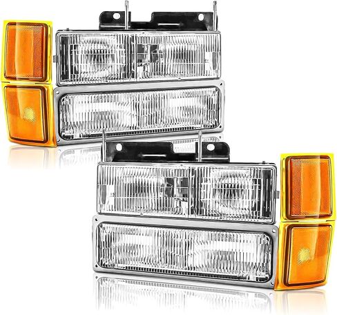 مجموعة المصابيح الأمامية متوافقة مع 1994 1995 1996 1997 1998 Chevy Silverado C/K 1500 2500 3500 سوبربان، 95-99 مصباح أمامي تاهو مع ضوء ممتص للصدمات، طراز المصنع in Kuwait