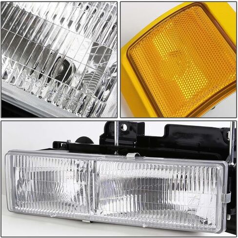 مجموعة المصابيح الأمامية متوافقة مع 1994 1995 1996 1997 1998 Chevy Silverado C/K 1500 2500 3500 سوبربان، 95-99 مصباح أمامي تاهو مع ضوء ممتص للصدمات، طراز المصنع in Kuwait